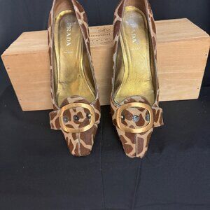 Prada Animal Print Heel with Gold Hardware